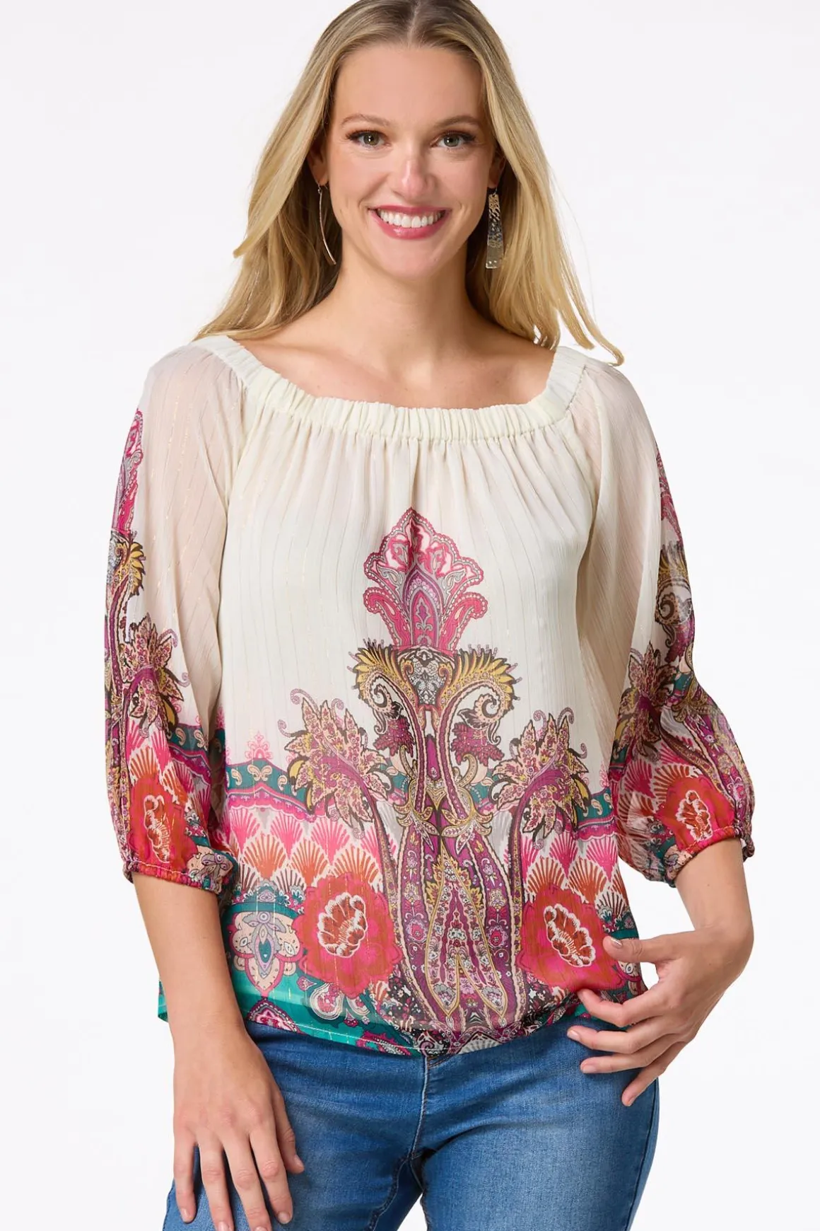 Petite Floral Lurex Stripe Top