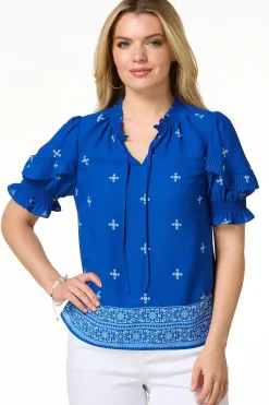 Petite Floral Pleated Sleeve Top