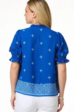 Petite Floral Pleated Sleeve Top