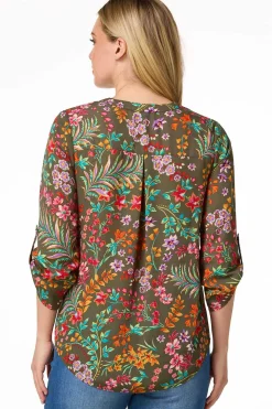 Petite Garden Floral Zip Front Top
