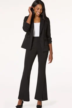 Petite Ribbed Split Hem Flare Pants