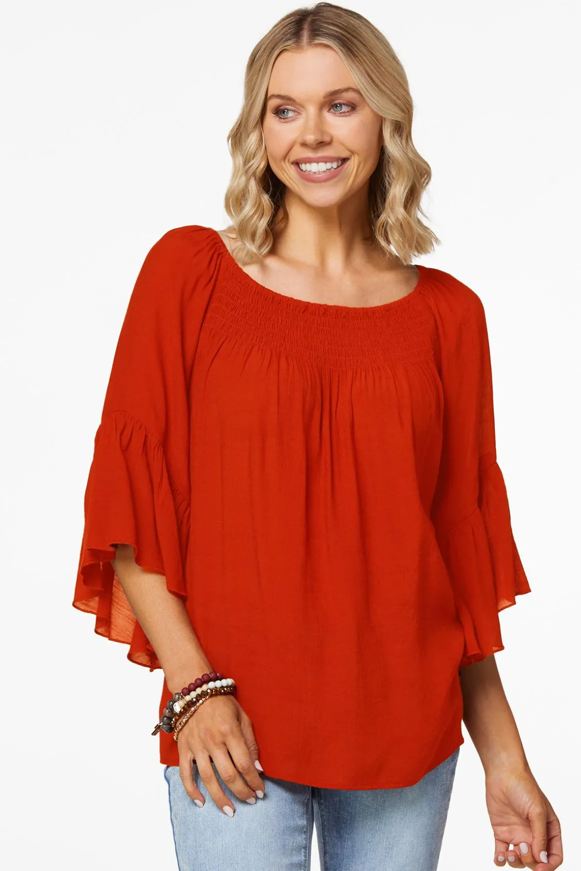 Petite Ruffled Bell Sleeve Top