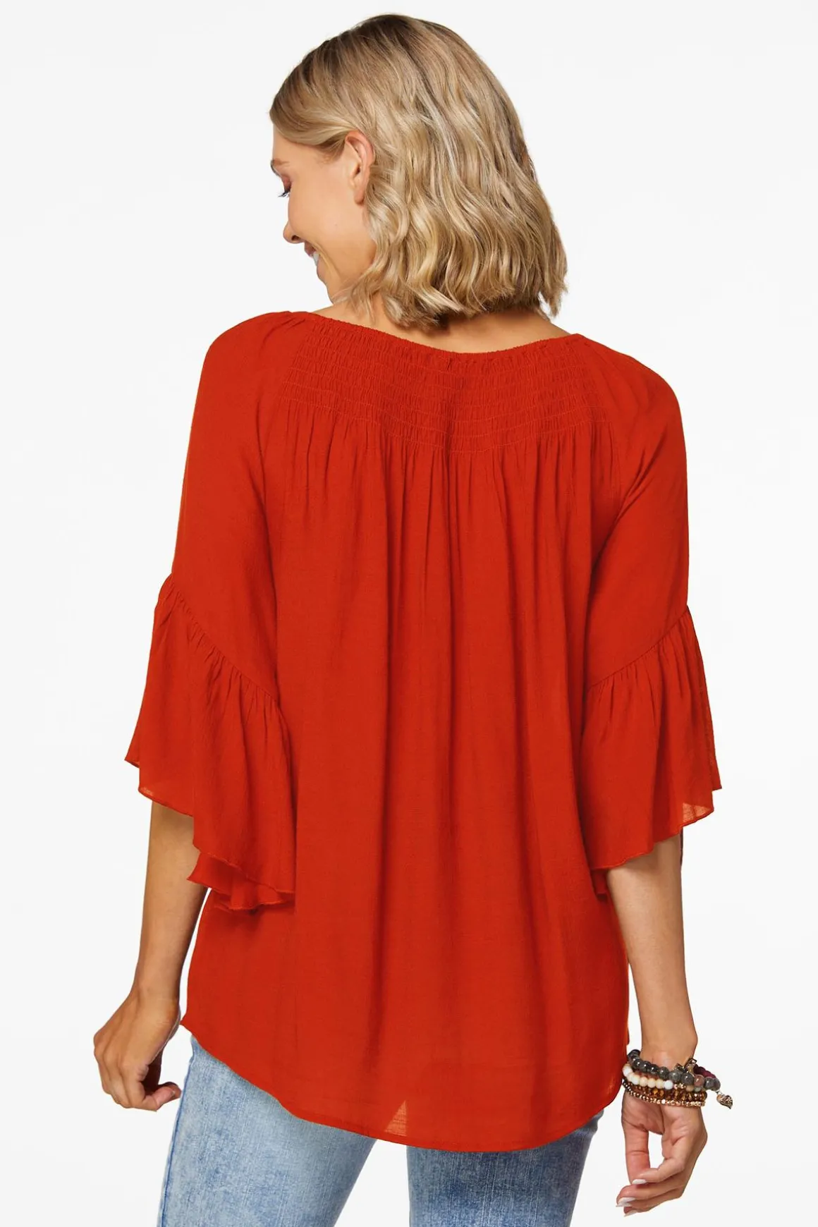 Petite Ruffled Bell Sleeve Top