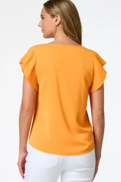 Petite Solid Pleated Sleeve Top