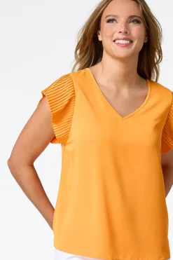 Petite Solid Pleated Sleeve Top
