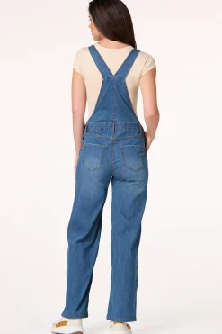 Petite Wide Leg Denim Overalls
