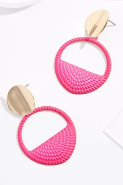 Pink Cutout Circle Earrings