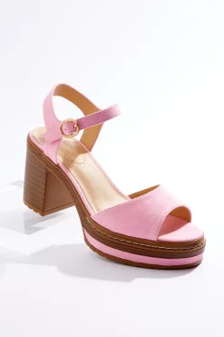 Pink Faux Suede Platform Sandals