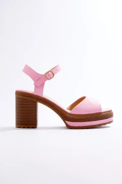 Pink Faux Suede Platform Sandals