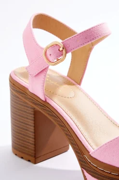 Pink Faux Suede Platform Sandals