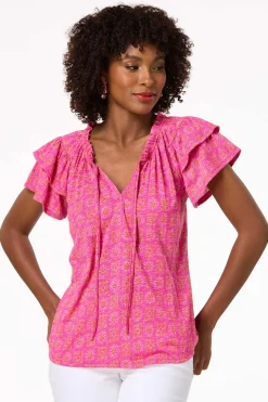 Pink Floral Medallion Top