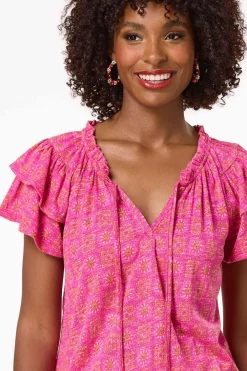 Pink Floral Medallion Top