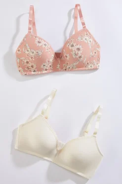 Pink Floral Wire- Free Bra Set