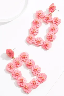 Pink Flower Rectangle Earrings