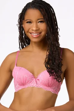 Pink Ivory Lace Bra Set