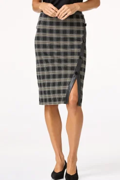 Plaid Faux Leather Trim Pencil Skirt