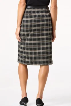 Plaid Faux Leather Trim Pencil Skirt