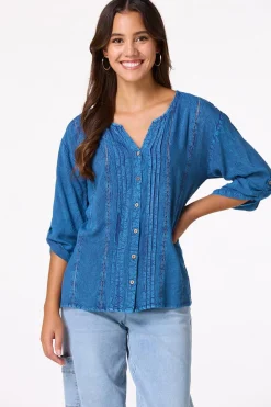 Pleated Acid Wash Shirt