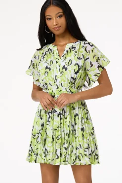 Pleated Ruffled Sleeve Dress