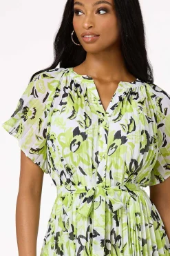 Pleated Ruffled Sleeve Dress