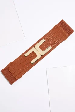 Plus Size Croc Faux Leather Buckle Stretch Belt