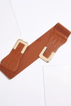 Plus Size Croc Faux Leather Buckle Stretch Belt