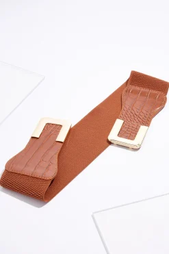 Plus Size Croc Faux Leather Buckle Stretch Belt