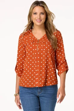 Polka Dot Zip Front Top