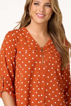 Polka Dot Zip Front Top