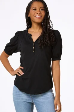 Puff Sleeve Snap Henley
