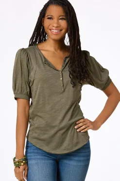 Puff Sleeve Snap Henley
