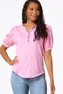 Puff Sleeve Snap Henley