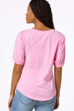 Puff Sleeve Snap Henley
