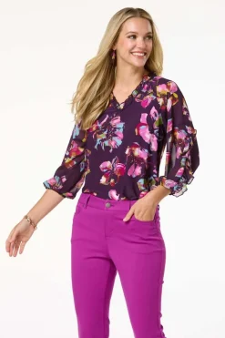 Purple Floral Ruffled Top