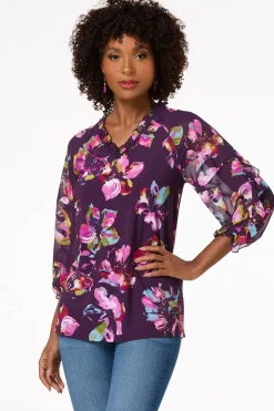Purple Floral Ruffled Top