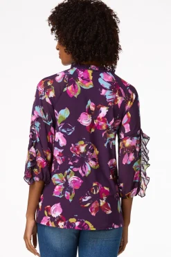 Purple Floral Ruffled Top