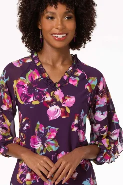 Purple Floral Ruffled Top