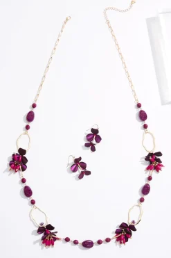 Purple Petal Long Necklace Set
