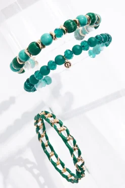 Raffia Ball Wrapped Bracelet Set