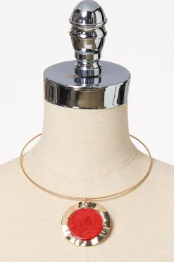 Red Lucite Pendant Wire Necklace Set