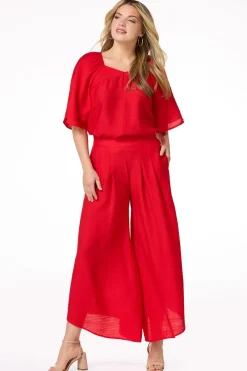 Red Pleated Wide Leg Pants