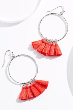 Red Raffia Tassel Earrings
