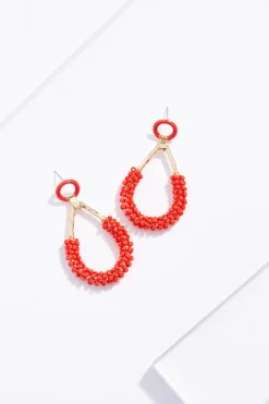Red Seed Bead Tear Earrings