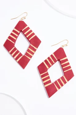 Red Wood Cutout Earrings