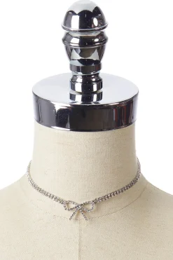 Rhinestone Bow Choker Necklace