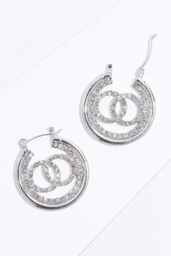 Rhinestone Circle Link Hoop Earrings