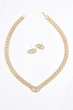 Rhinestone Circle Link Necklace Set