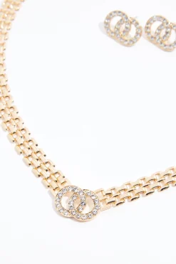 Rhinestone Circle Link Necklace Set