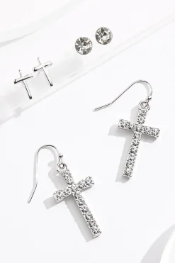 Rhinestone Cross Earring Set