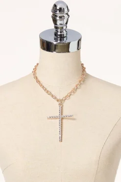 Rhinestone Cross Pendant Necklace